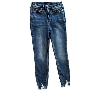 Judy Blue High Waisted Skinny Jeans‎ Medium Wash Frayed Hem Size 1/25